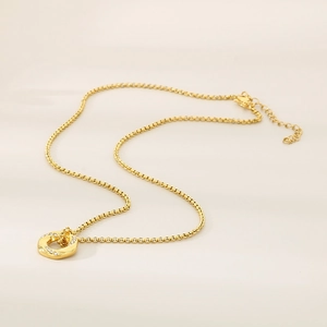 18K gold plated hollow hexagonal pendant necklace with shimmering diamond accents for women