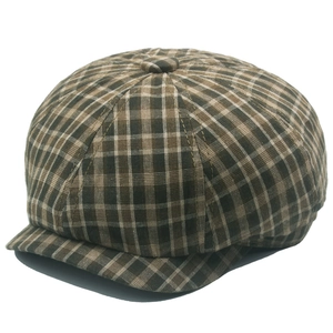 Classic plaid cotton newsboy cap in vintage brown check pattern for outdoor wear