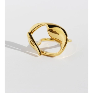 Minimalist gold-plated irregular twisted open ring with a polished metallic finish for women