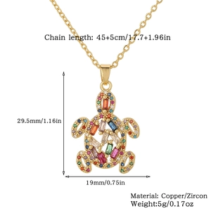 Detailed view of rainbow zircon sea turtle pendant with 29.5x19mm dimensions