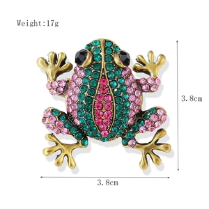 Broche grenouille vintage en métal avec strass roses et verts et dimensions