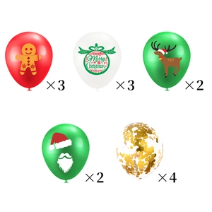 Christmas balloon set with gingerbread, reindeer and sequins print on white background
