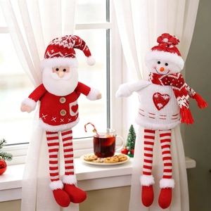 Festive Santa and Snowman knitted curtain tiebacks set for Christmas home window decor