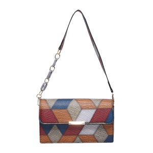 Retro patchwork chain shoulder bag with colorful diamond texture and gold hardware