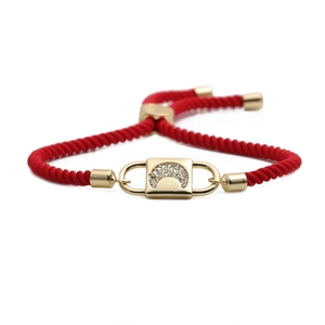 Red Rope Bracelet Copper Zircon Moon Pendant Adjustable Woven Handmade Jewelry Gift For Women