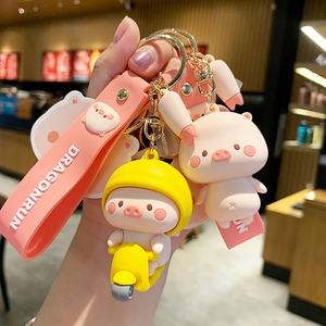 Cute Cartoon Pig Keychain Soft PVC Animal Doll Bag Pendant Creative Car Key Ring Gift For Women Girls Couple Bag Decor
