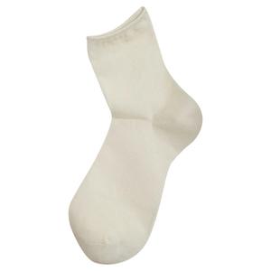 Minimalist off-white ribbed cotton crew socks with soft knit texture on plain background