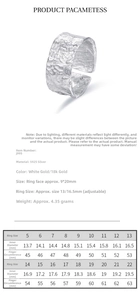 Size chart for 925 sterling silver rings showing inner diameter and circumference measurements