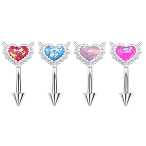Stainless Steel Heart Artificial Opal Devil Wings Eyebrow Ring Curved Barbell Piercing Jewelry For Women Girls