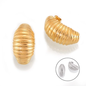 C-shaped stainless steel earrings with textured spiral lines in gold and silver finish