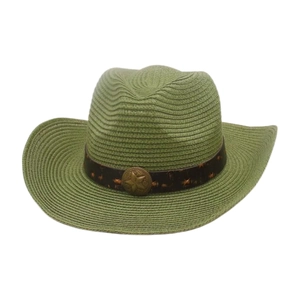 Chapeau de cowboy vintage en paille tressée verte avec bande décorative à étoile