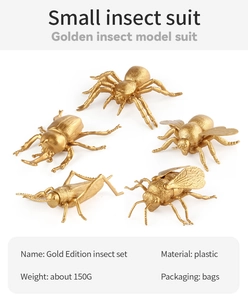 Ensemble détaillé de figurines d'insectes dorées en plastique pour l'éducation précoce