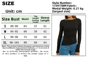 Size chart for long sleeve ruched top with bust, waist, and length measurements in centimeters