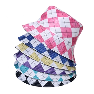 Argyle Pattern Bucket Hat Geometric Checkerboard Polyester Sun Protection Casual Summer Outdoor Headwear For Women Men