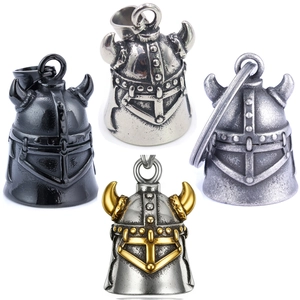 Viking Horned Helmet Bell Pendant Stainless Steel Retro Nordic Mythology Biker Guardian Bell Jewelry For Men