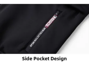 Close-up of side zipper pocket with lettered ribbon on heavy fleece hooded jacket