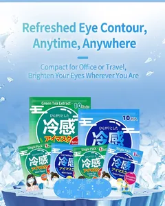 Macro detail of blue snowflake cooling eye masks with mint and tea scent packaging