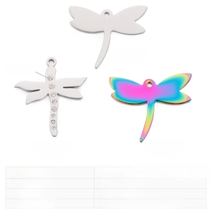 Detailed size chart for stainless steel dragonfly pendants with rhinestone accents