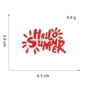 Detail view of Hello Summer embroidered cherry patch showing 6.5x3.9cm dimensions