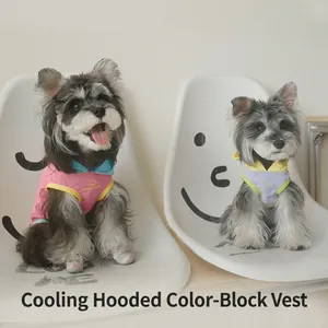 Pet Cooling Hooded Vest Breathable Mesh Polyester Contrast Color Summer Dog Clothes For Small Medium Dogs Cats