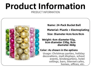 Detailed close-up of 24pcs assorted matte, glossy, and glitter finish Christmas ball ornaments