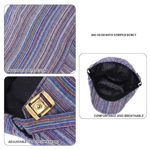 Béret rayé de style ethnique avec boucle métallique réglable et doublure respirante