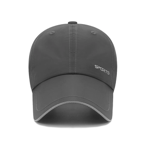 Quick-dry dark grey sports baseball cap with reflective trim and SPORTS lettering