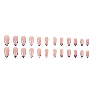 Almond shaped press-on nails with leopard print and burgundy French tips 24pcs set