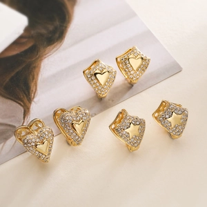 Gold Plated Copper Heart Star Earrings With Zircon Micro Inlay Geometric Fashion Jewelry For Women