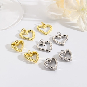 Heart Pendant Copper 18K Gold Plated Hammered Texture DIY Jewelry Making Finding Vintage Style Accessory For Women
