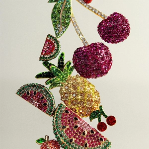 Summer beach fruit crystal stud earrings featuring watermelon, cherry and pineapple designs