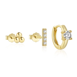 Detail of 925 sterling silver gold earrings set with cubic zirconia and S925 hallmark