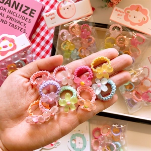 Elastic Hair Ties For Girls Macaron Color Flower Heart Star Resin Ornaments Sweet Korean Style Kids Hair Accessories