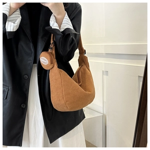 Casual corduroy shoulder bag with small pouch trendy crescent crossbody bag for women