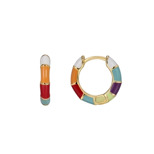 Colorful enamel bamboo-style hoop earrings in gold-plated metal with vibrant segments