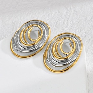 Orecchini a perno ovali a spirale bicolore oro e argento dal design minimalista cavo