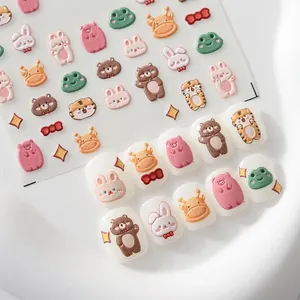 3D Embossed Nail Stickers Cute Cartoon Animal Patterns Bear Rabbit Self Adhesive DIY Manicure Decoration For Women