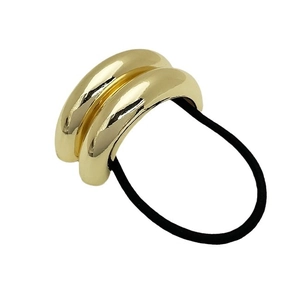 Minimalist alloy elastic hair tie with double arched gold-plated geometric metal accent