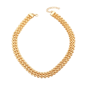 Detailed close-up of gold wide mesh link necklace with adjustable lobster clasp closure