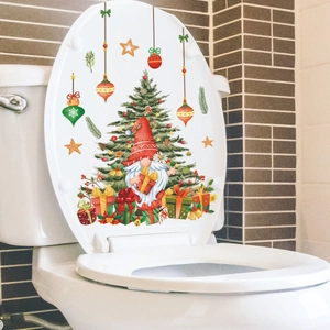 Self-adhesive Christmas tree and gnome toilet stickers for bathroom festive decoration