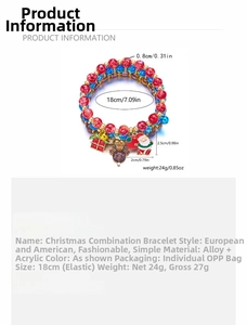 Weihnachtsarmband-Set mit Acrylperlen, Weihnachtsmann-Anhängern, 18cm Elastikband Maße