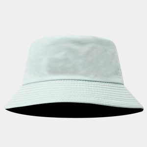 Detail shot of mint blue quick-dry bucket hat showing reinforced stitching on the brim