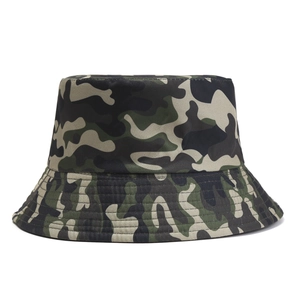 Classic forest camouflage bucket hat with reinforced brim for outdoor sun protection