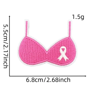 Pink bra embroidery patch with white ribbon detail showing dimensions 6.8x5.5cm