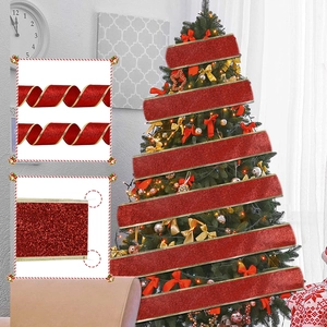 2-meter red glitter Christmas ribbon for tree decoration and holiday party scene layout