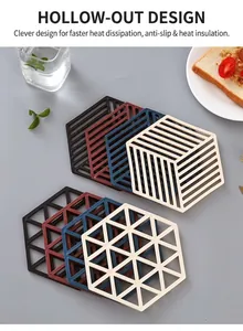 Détail macro de dessous de plat ajourés en silicone résistant à la chaleur avec rayures