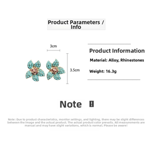 Ethnic flower earrings with blue turquoise beads and purple rhinestones detail and size info