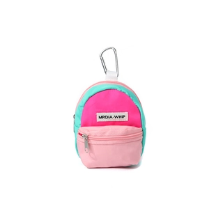 Mini backpack pendant coin purse with metal carabiner in tricolor patchwork design