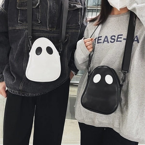 Funny ghost-shaped crossbody bag in black and white PU leather for Halloween outfits