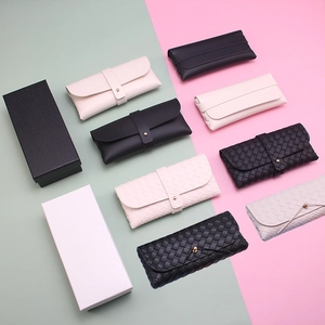 Fashionable PU Leather Glasses Case Portable Woven Texture Soft Sunglasses Pouch Protective Eyewear Storage And Cleaning Cloth